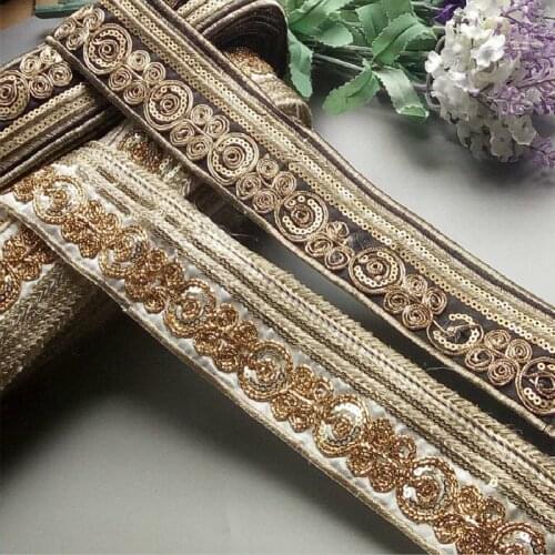 2 Yards Ethnic 50mm Gold Thread Sequins African Lace Trims Geometric Lace Ribbon DIY Sewing Dress Decoration Bridal Lace New