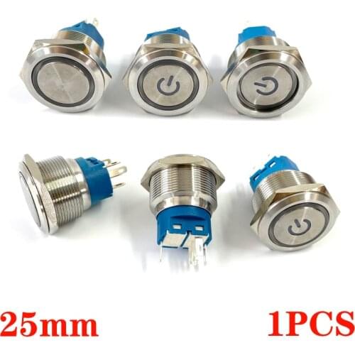 25mm metal button switch ring momentary reset led power light 5-pin car switch 5V 12V 24V 220V yellow blue red green white