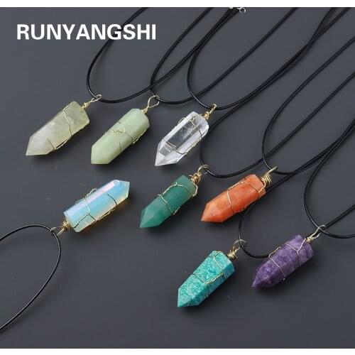 30 kinds of Natural crystal columns Gold woven Pendant magic wand Necklace accessories Energy gemstone gift