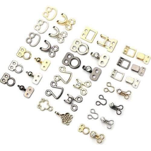 5pcs Plating Zinc Alloy Buckle Buttons For Mink Fur Coat Windbreaker Invisible Decorative Rhinestones Button Hook Sewing Supplie