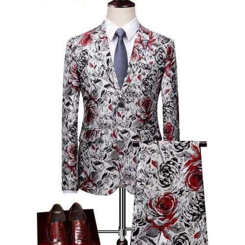 6XL Suits men blazer hombre Casual Party Mens suits with pants Slim fit Mens blazer jacket Flower costume homme mariage dress