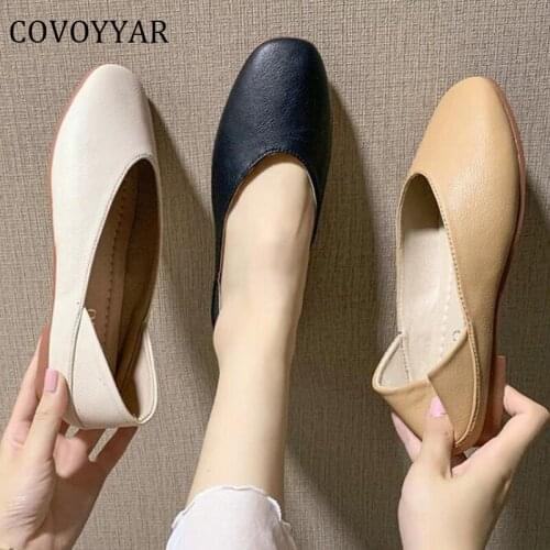 COVOYYAR Soft Womens Shoes Solid Ladies Ballet Flats Drive Work Shoes Slip-on Loafers Shallow Ballerina WFS4074