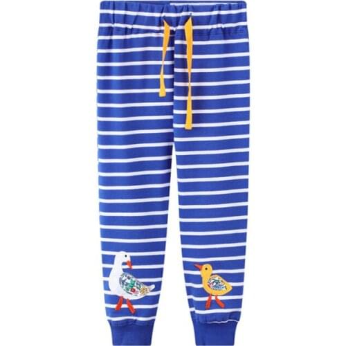 Jumping Meters New Arrival Animals Embroidery Girls Trousers Pants Stripe Drawstring Autumn Winter Kids Sweatpants Fashion Pant