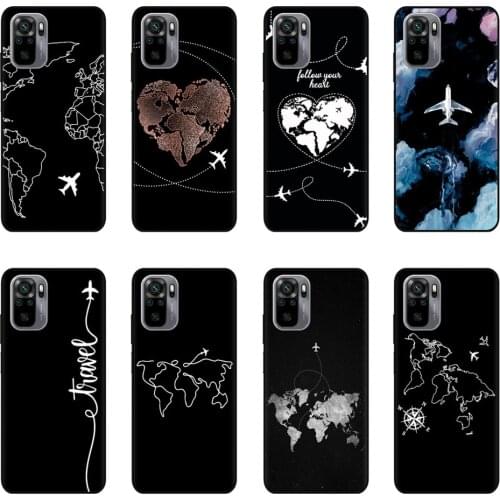 World Map Travel Soft TPU Phone Cases For Xiaomi Redmi Note 10 Pro Max Plane Cover For Redmi Note 10 10S Coque Fundas Shell Capa