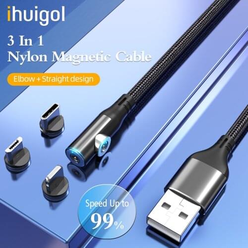Ihuigol 90 Degree Rotate Magnetic Cable Micro USB Type C 8 Pin Fast Charging Magnet Charge Cord For iPhone 12 11 Pro XS Max Wire
