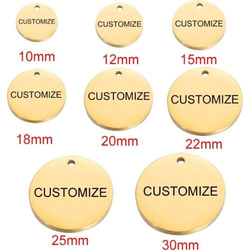 Custom Order Laser Engraved Stainless Steel Charms Personalized Round Custom Logo Round Disc Logo Jewelry Tags 50pcs Many Size