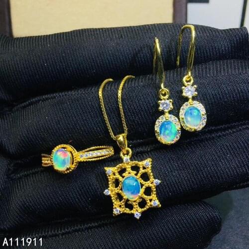 KJJEAXCMY fine jewelry 925 sterling silver inlaid Natural Opal exquisite Ring Earring Necklace Womens Suit Support Test trendy