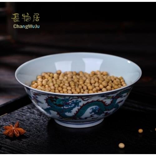 Changwuju in Jingdezheng Chinese Bowls handmade blue and white clashing colour soup or noddle bowl in the style of the ancients