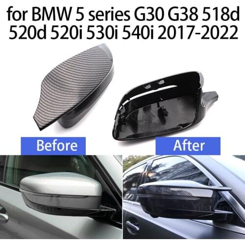 2pcs Modified LHD Carbon Fiber Pattern Mirror Cover Caps for BMW 5 Series G30 G38 518d 520d 520i 530i 540i 2017-22 M4 Style RHD