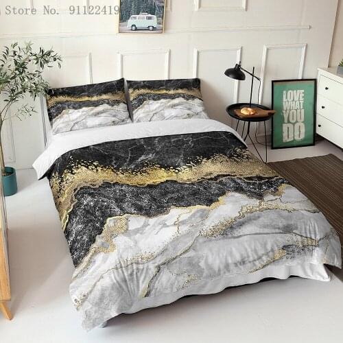 Colorful Marble Print Bedding Set Gold Pink White Black Duvet Cover Pillowcases King Queen Size Abstract Nordic Bed Linen 2/3pc