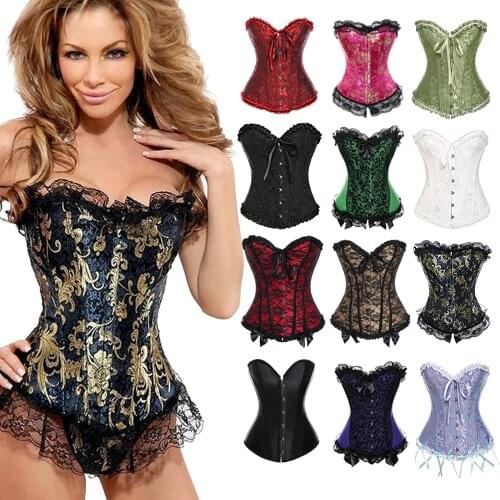 Overbust Plus Size Steampunk Gothic Corsets and Bustiers Lace up Back Waist Shapewear Corset Top Dress Control Corset