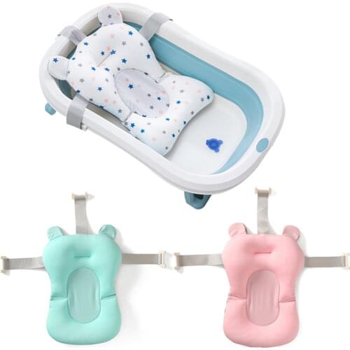 Baby Bath Seat Support Mat Foldable Baby Bath Tub Pad & Chair Newborn Bathtub Pillow Infant Anti-Slip Soft Comfort Body Cushion