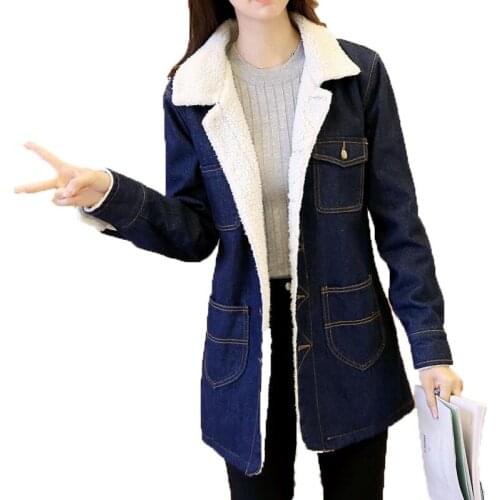 Womens autumn and winter new denim jacket plus velvet padded denim cotton coat Slim windbreaker denim warm outerwear QH1128
