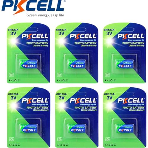 6pcs PKCELL CR123A 3V Lithium Batteria Battery CR123 CR 123 123A CR17345 16340 2/3A 1500mAh 3 Volt Camera Photo Batteries