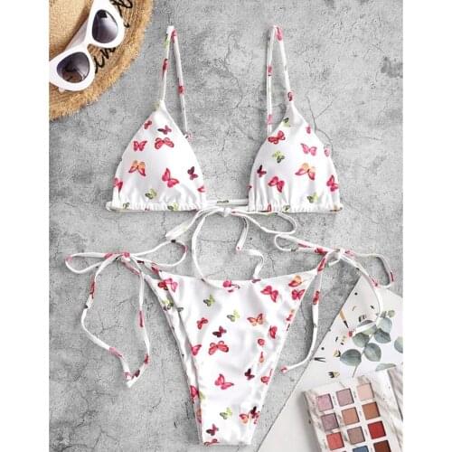 Cute Womens Butterfly Bikini Set Swimming Suit 2 Pieces Bathing Suit Swimsuit Lace-up Strap Swimwear