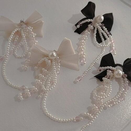 Fashion Simulated Pearl Long Tassel Drop Earring For Women Elegant Bowknot Transparent Crystal Bead Flower Petal Wedding Jewelry