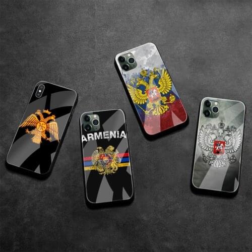 Armenia Albania Russia flag Emblem Soft Phone Case Capa Tempered Glass For iPhone 11 Pro XR XS MAX 8 X 7 6S 6 Plus SE 2020 case