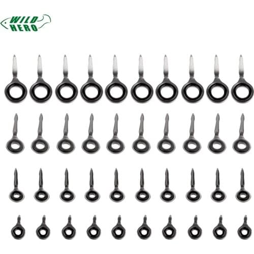 Wildhero 40 Pieces Stainless Steel 1.5mm 2.0mm 2.5mm 4.0mm Eyes Ring Set Raft Fishing Rod Guide Tips Repair Kit Set Fishing