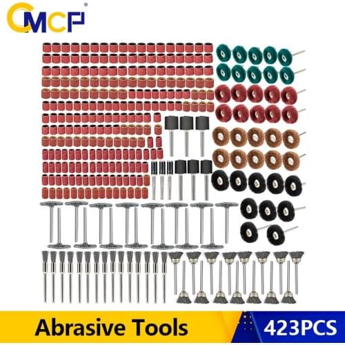 CMCP Sanding Drum Set 423pcs Polishing Tools Grit #80 #120 #320 Sanding Bands Mini Polishing Brush Abrasive Tools
