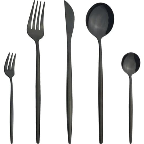5Pcs Black Gold Dinnerware Cutlery Set Stainless Steel Flatware Tableware Knife Cake Fruit Fork Coffee Tea Spoon Silverware Set