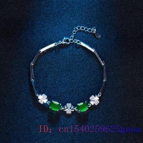 Jade Clover Bracelet Natural Women 925 Silver Charm Amulet Hetian Chalcedony Jewelry Gifts Fashion