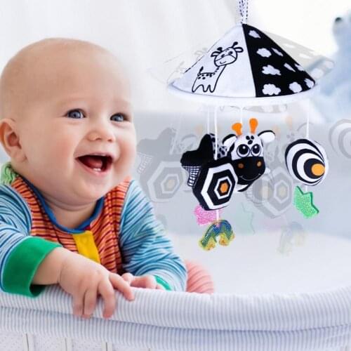 New Baby Rattle Toys Cartoon Cow Infant Mobile Cloth Toy Baby Trolley Bed Wind Chimes Rattles Bell Crib Hanging Bell Pacify Toys