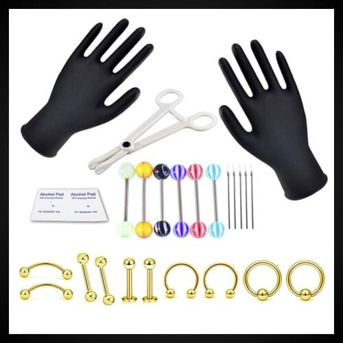 1 Set Disposable Piercing Kit Sterile Needle Nipple Tongue Nose Belly Button Body Ring Tattoo Kit Tools Tattoo Machine Set