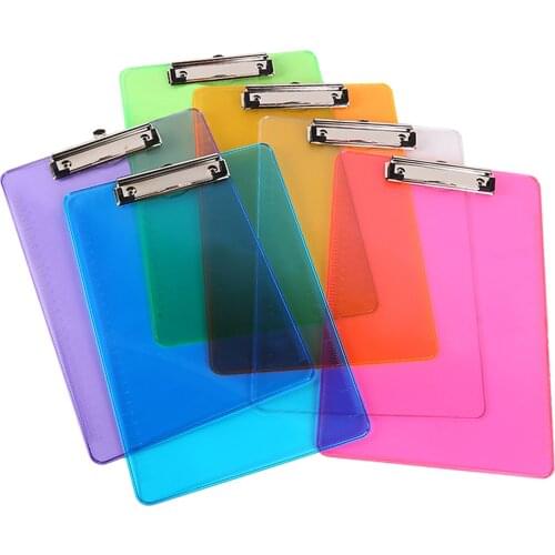 A4 Colourful Transparent Clip Boards Plastic File Folder Document Clip Writing Board Menu Bill Folder School Office Stationery