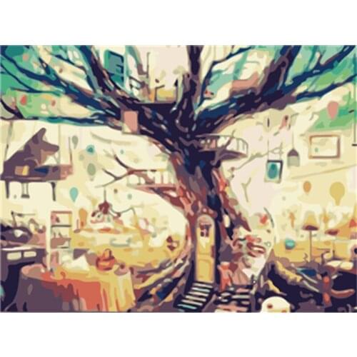 Frame Landscape Fantasy Tree Diy Painting By Numbers Acrylic Wall Art Picture By Numbers Hand Painted Oil Painting 40x50CM