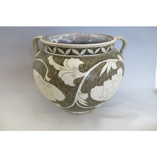 Rare Old Chinese SongDynasty "Yaozhou kiln" porcelain jar, painting peony