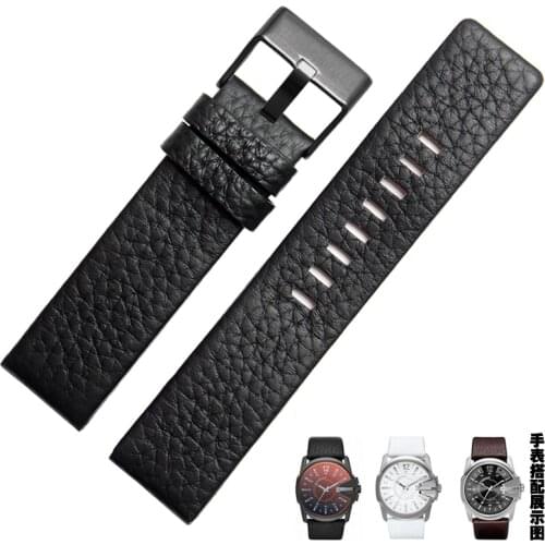 22mm 24mm 26mm 28mm 30mm Mens Watch Band Black Leather Strap Stainless Steel Buckle DZ1116