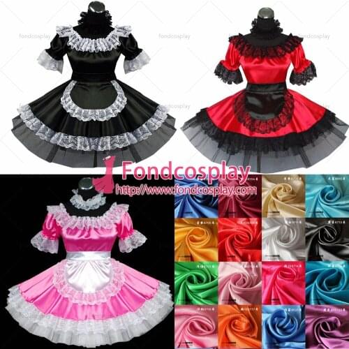 Sexy Sissy Maid Satin Red Dress Uniform Cosplay Costume Tailor-made[G467]