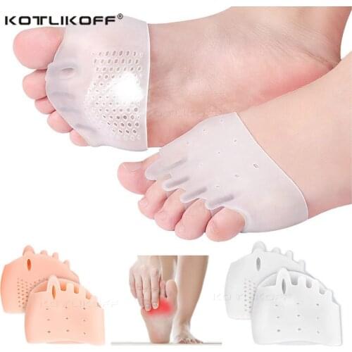 Silicone Forefoot Pads Five-Hole Toe Separator Pain Relief Forefoot Shoes Insoles Hallux Valgus Corrector Gel Pads Foot Care