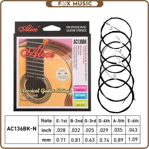 NEW 1 SET Alice Classical Guitar Strings AC136BK With Black Nylon 6 Strings Guitar Accessories