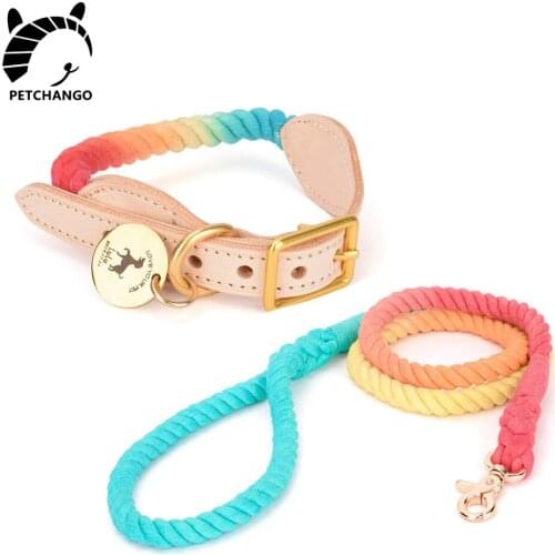 Rope Leather Dog Collar Leather & Cotton Collar and Leash Set for Dog Hand-made Small Medium Large Dogs Accessories Pet Supplies