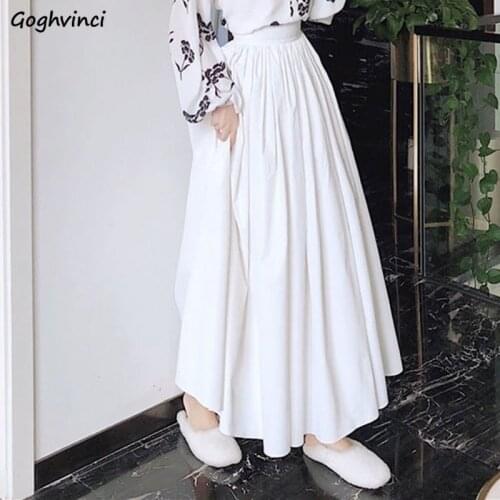 Skirts Women High Waist Ankle-length White Solid Korean Style Elegant Abdomen Loose Simple Design Ladies Perfect Fashion Leisure