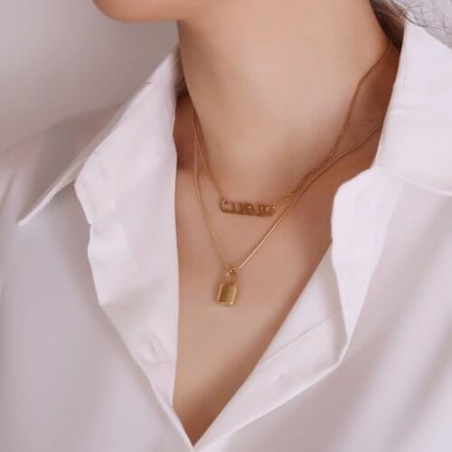 316L Stainless Steel Fashion Fine Jewelry Vintage 2 Layer Lovers Lock Charms Snake Bone Chain Choker Necklaces Pendant For Women