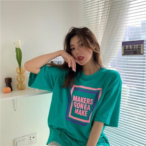 Female Korean Harajuku Casual Ins Loose Letter Tshirt Womens T-shirts Tops Japanese Kawaii Ladies Ulzzang Clothes For Women