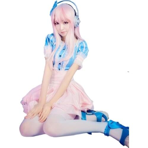 Hot Womens Girls Super Sonico Cosplay Costumes Maid Uniform Anime Lolita Tops+Skirt 11