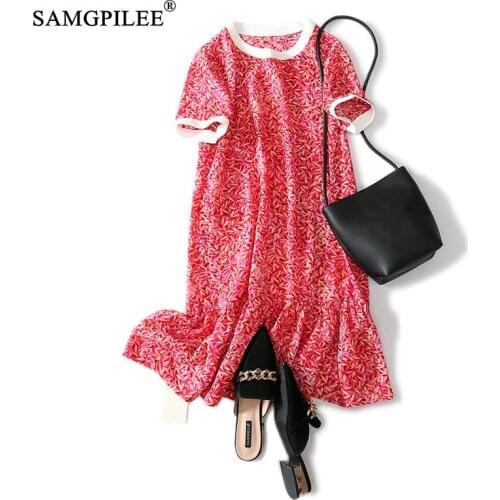 Women Dresses Summer 2021 Casual Dress A-line Print Short Sleeve Korean Style Woman Dress Natural O-neck Women Summer Sundress