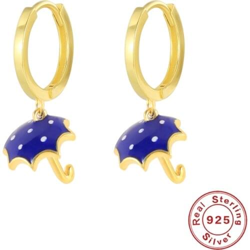 CANNER Real 925 Sterling Silver Oil Drop Blue Umbrella Dangle Ear rings For Girls Women Huggie Earrings Valentines Day Gift