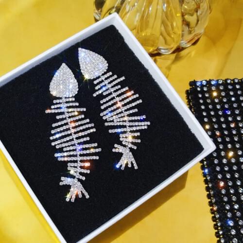 Europe and America exquisite exaggerated fish bone shape pendant womens earrings high quality hypoallergenic earrings ear nail