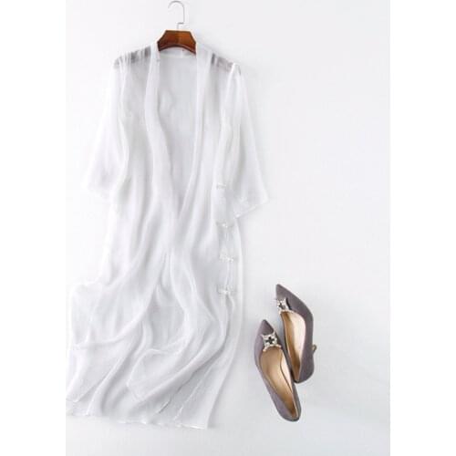 Womens Kimono Robe Female 100% Real Silk Jacquard Jackets Outwear Women Top Shawl Retro Simple Suede Cape