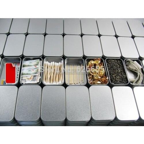 Plain silver tin box 9.4cm x 5.9cm x 2.1cm, rectangle tea candy business card usb storage box case, 20pcs/lot