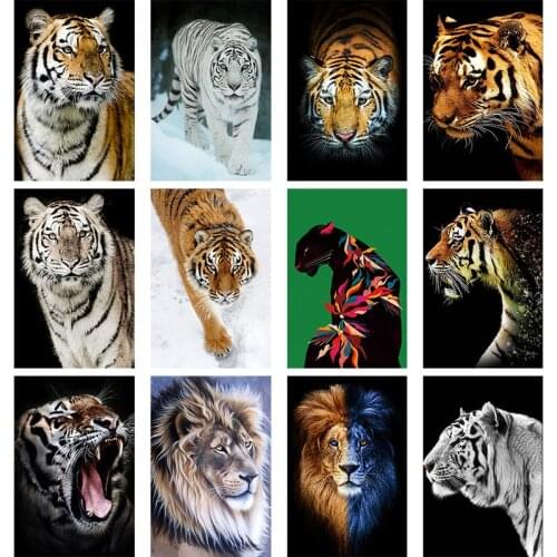Animal Tiger 5D DIY Diamond Painting Full Square Round Drill Picture of Rhinestone Embroidery Mosaic Living Room Handmade Art