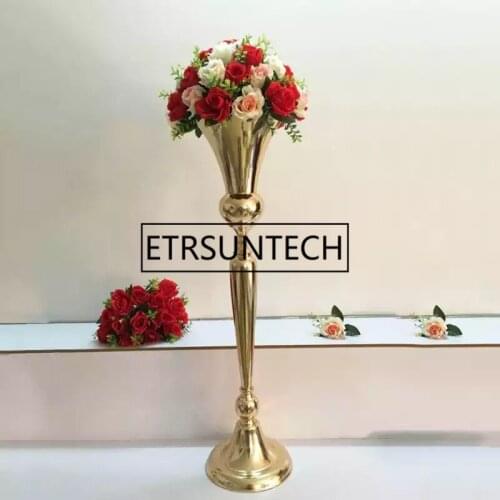 10PCS 98cm/39" Flower Vases Wedding Table Centerpiece Event Road Lead Gold Metal Pillar Stand Party Decoration Flower Holders