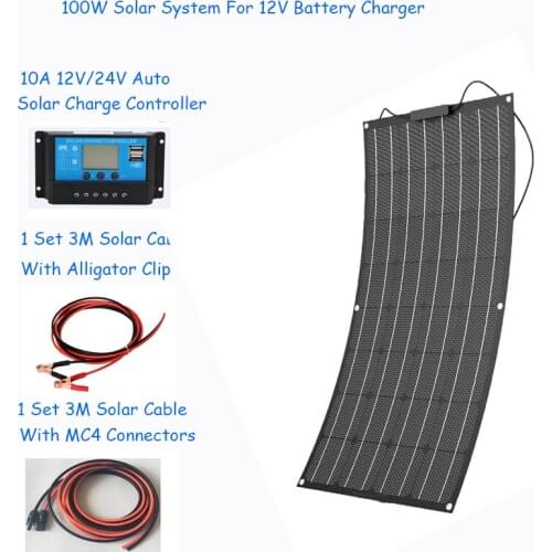 100W solar system Flexible Solar Panel 100 watt with 10A Solar Controller Module Cable 3M solar cable 12V Solar Charger