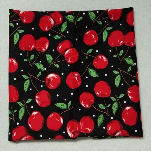 125cm Width Fresh Fruit Red Cherry Printed Cotton Spandex Fabric Elastic Fabric Stretchable Fabric Cloth Dress Home Decoration