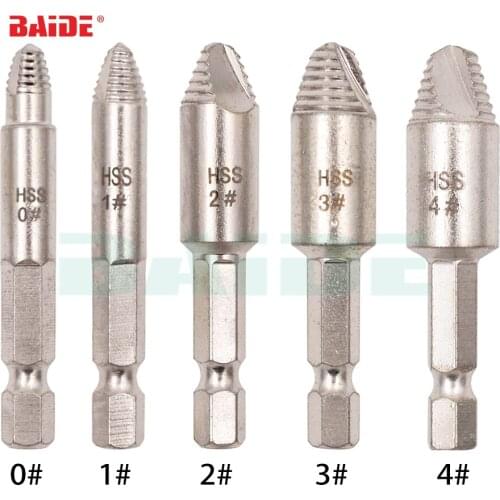 5Pcs Damaged Screw Remover 1/4"Hex Shank Hss Broken Breakage Head Stripped Screw Bolt Remover Extractor 100pcs/lot