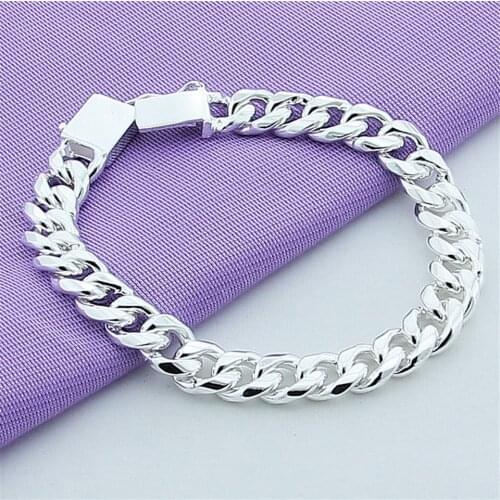 925 Sterling Silver 10mm Chain Sideways Square Buckle Bracelet For Men Women Wedding Engagement Party Jewelry Gift